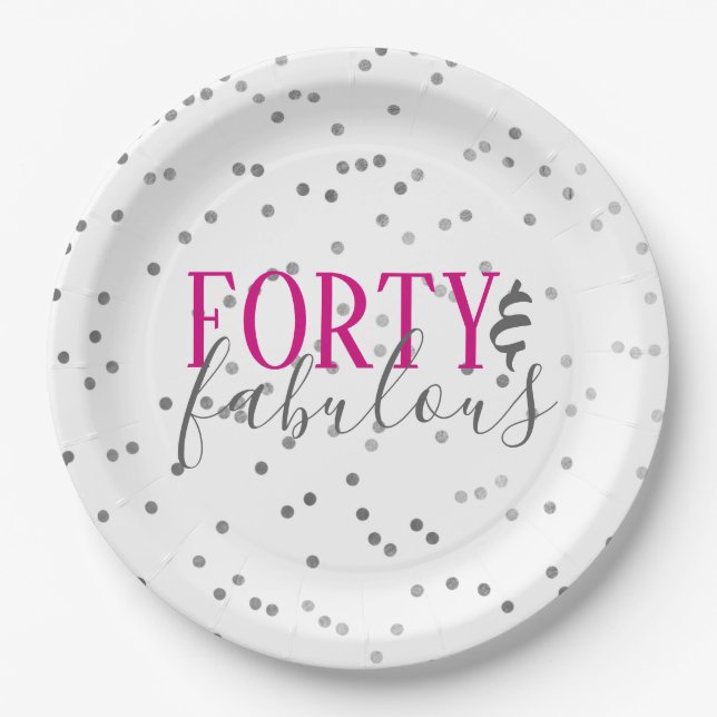 Confetti 40 and Fabulous Birthday Party Plates (Front)