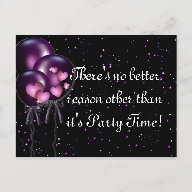 Confetti and Purple Balloons Party Invitation (Front)
