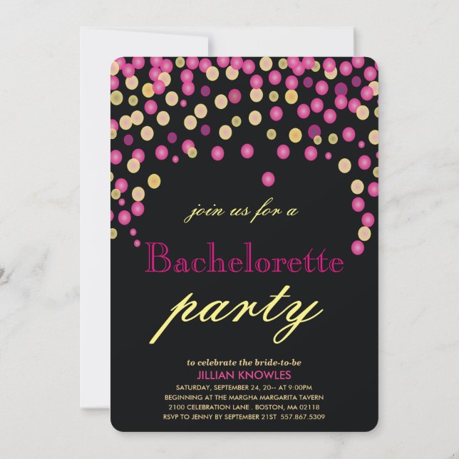 Confetti Bachelorette Faux Pink Glitter Hen Party Invitation (Back)