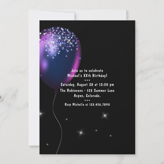 Confetti Balloon Birthday Party Invitation (Front)