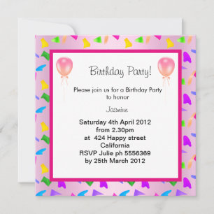confetti balloon BIRTHDAY PARTY INVITATION pink