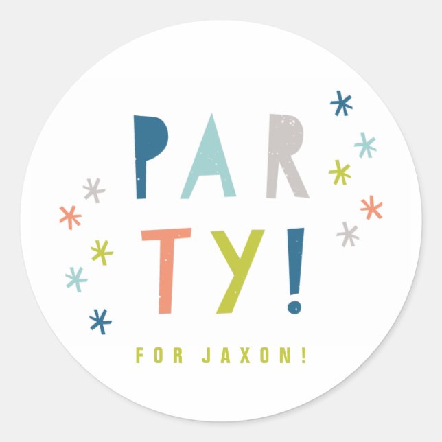Confetti bash birthday party classic round sticker (Front)