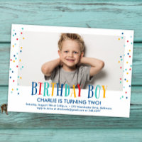Confetti Birthday Boy Photo Invitation