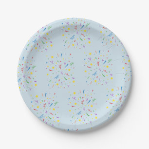 Confetti Blue 1st Birthday Paper Plate
