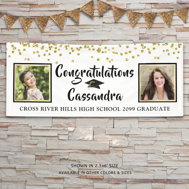 Confetti Brush Script Then & Now Photos Graduation Banner (Creator Uploaded)