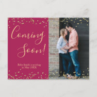 Confetti Burgundy Pregnancy Announcement Postcard