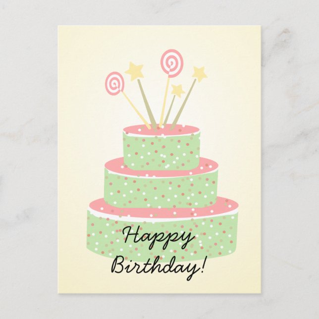 Confetti Cake • Green Birthday Cake Postcard (Front)