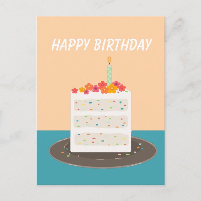 Confetti cake happy birthday postcard (Front)