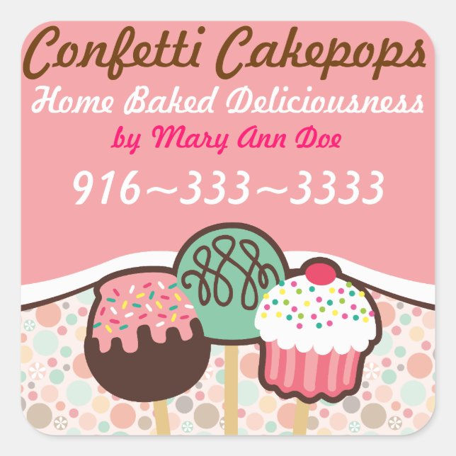 Confetti Cake Pops Stickers Labels (Front)