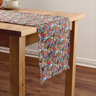 Confetti Carnival Party Colourful Paper Pieces Fun Short Table Runner