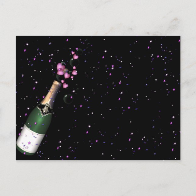 Confetti, Champagne Bottle & Bubbly Postcards (Front)