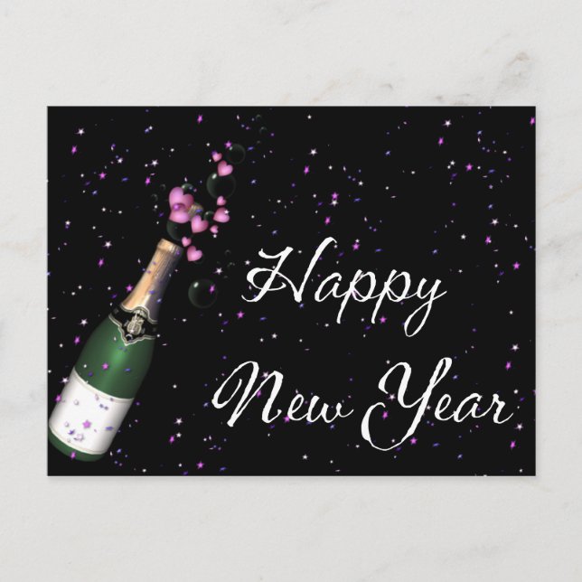 Confetti, Champagne Bottle Happy New Year Postcard (Front)