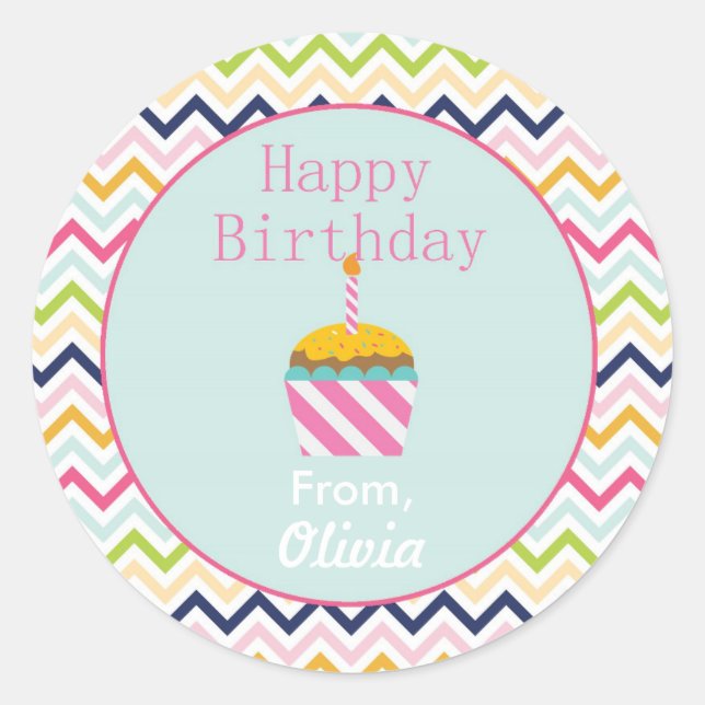 Confetti Chevron Personalised Birthday Stickers (Front)