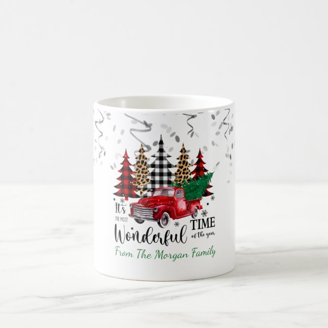 Confetti,Christmas Red Truck Pine Tree Snow Coffee Mug (Center)