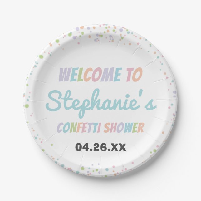 Confetti Colourful Cute Little Baby Sprinkle Showe Paper Plate (Front)