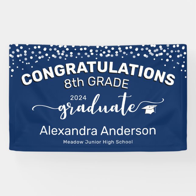 Confetti Congratulations 8th Grade Graduate Blue Banner (Horizontal)