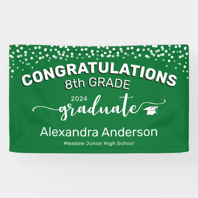 Confetti Congratulations 8th Grade Graduate Green Banner (Horizontal)