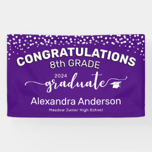 Confetti Congratulations 8th Grade Graduate Purple Banner
