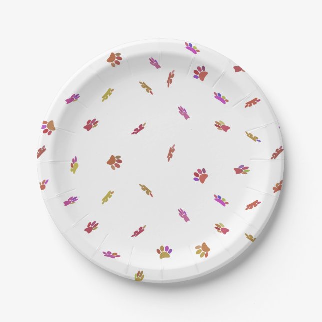 Confetti Dog Paw Print Pattern Custom Paper Plate (Front)