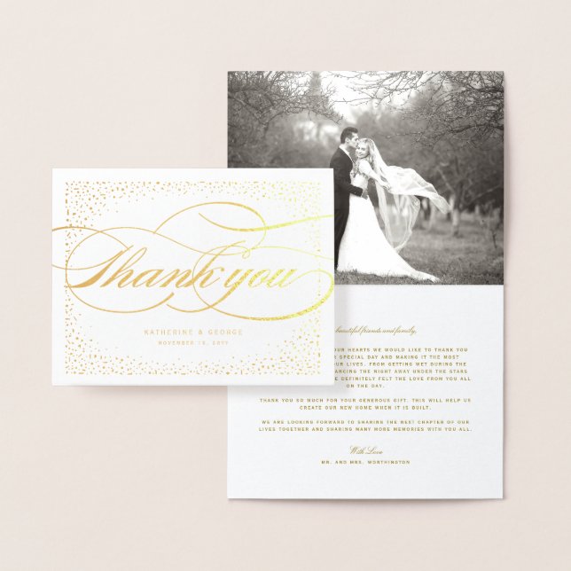 Confetti Dots And Classic Script Wedding Thank You Foil Card (Display)