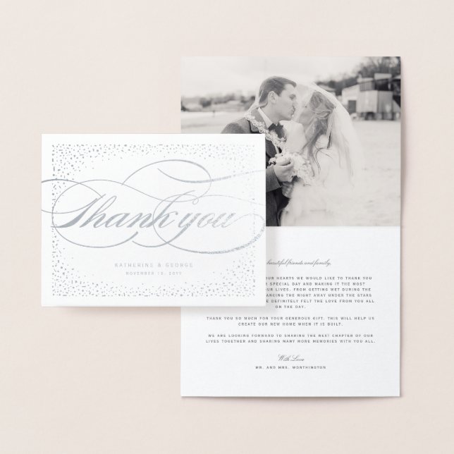 Confetti Dots And Classic Script Wedding Thank You Foil Card (Display)