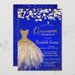 Confetti Dots,Chic Dress Royal Blue Quinceañera  Invitation