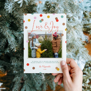 Confetti Dots Love and Joy 2 Photo Holiday Card