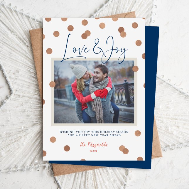 Confetti Dots Love and Joy Photo Holiday Card (Creator Uploaded)