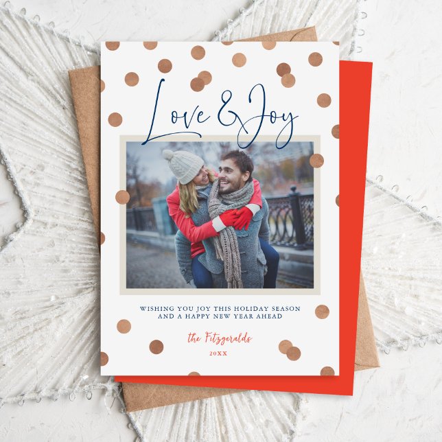 Confetti Dots Love and Joy Photo Holiday Card (Creator Uploaded)