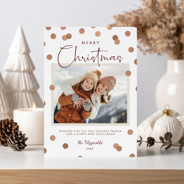 Confetti Dots Merry Christmas 2 Photo Holiday Card (Creator Uploaded)