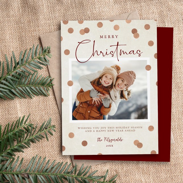 Confetti Dots Merry Christmas 2 Photo Holiday Card (Creator Uploaded)