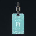 Confetti Dots Monogram Luggage Tag | Aqua<br><div class="desc">Chic monogrammed luggage tag in tropical turquoise and white features white confetti raining from the top and bottom,  with your single initial monogram in the centre in white modern calligraphy script lettering. Customise the back with your full contact details in modern black lettering on a matching aqua teal background.</div>