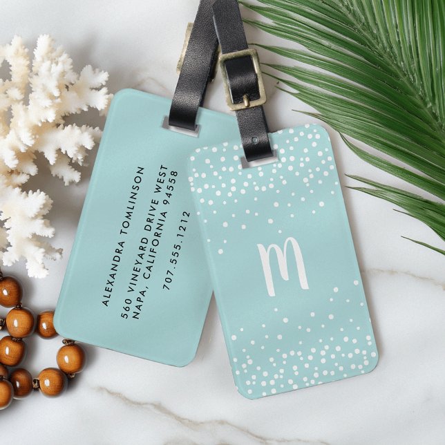Confetti Dots Monogram Luggage Tag | Sea (Creator Uploaded)
