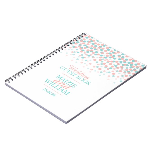 Confetti dots orange green wedding guest book (Left Side)