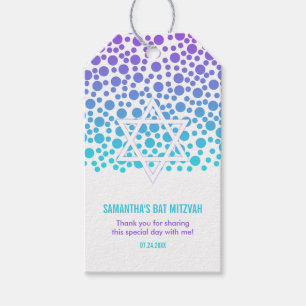 Confetti Dots Purple Teal Bat Mitzvah Gift Tags