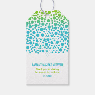 Confetti Dots Teal Lime Green Bat Mitzvah Gift Tags