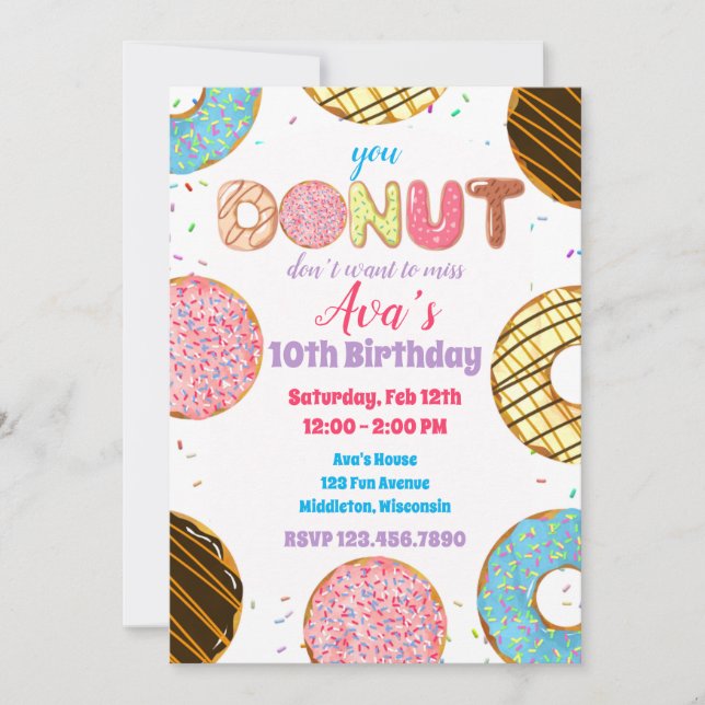 Confetti Doughnut Sweet Celebration Birthday Invitation (Front)