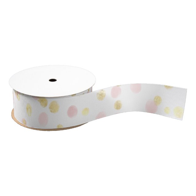 Confetti Elegant Pink Gold White Watercolor Grosgrain Ribbon (Spool)
