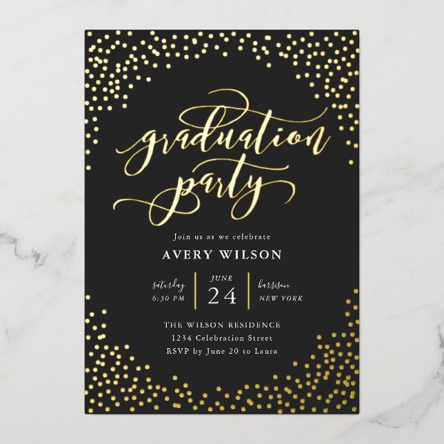 Confetti Elegant Script Graduation Party Foil Invi (Front)