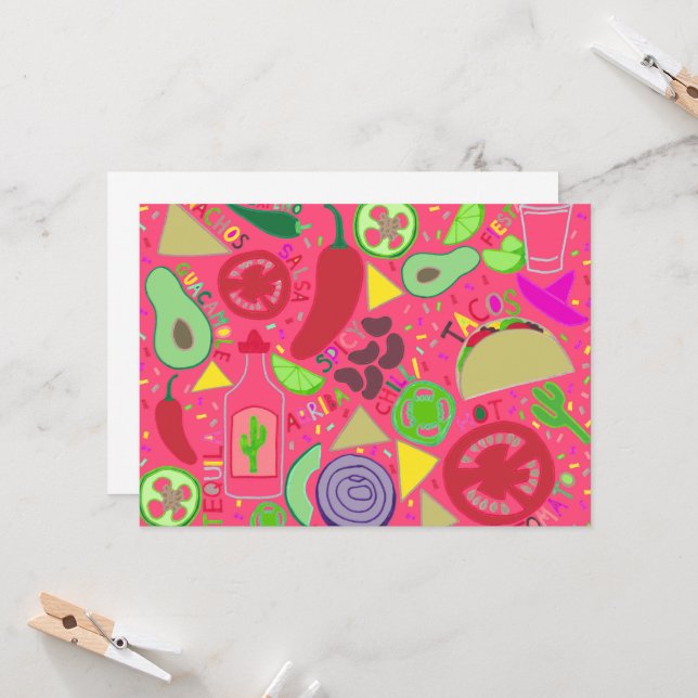 Confetti Fiesta Pink Invitation (Front/Back In Situ)