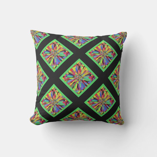 Confetti Flower in black & lime green plaid Outdoor Cushion (Front)