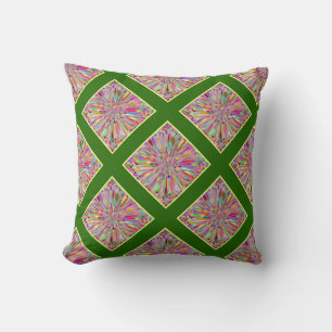 Confetti Flower Summer in Green & Yellow Plaid Cushion