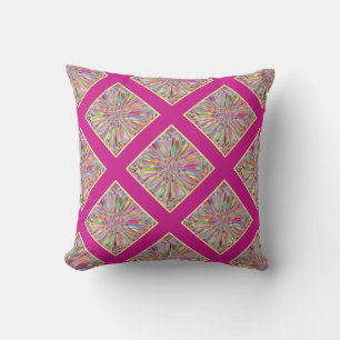 Confetti Flower Summer in Pink & Yellow Plaid Outdoor Cushion