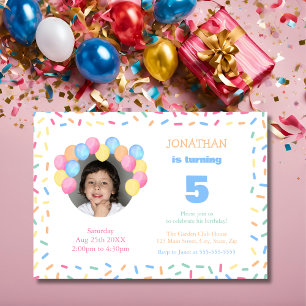 Confetti Frame Balloon Arch Photo Birthday Invitation