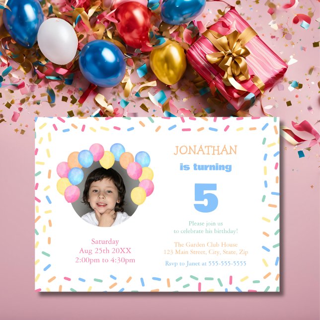 Confetti Frame Balloon Arch Photo Birthday Invitation (Creator Uploaded)