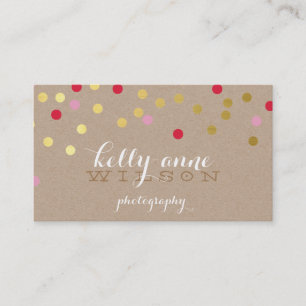 CONFETTI GLAMOROUS cute gold bold red pink kraft Business Card