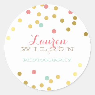 CONFETTI GLAMOROUS cute gold foil coral mint Classic Round Sticker