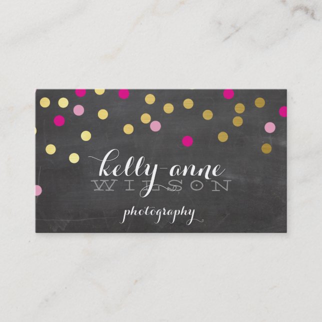 CONFETTI GLAMOROUS cute gold pink chalkboard Business Card (Front)
