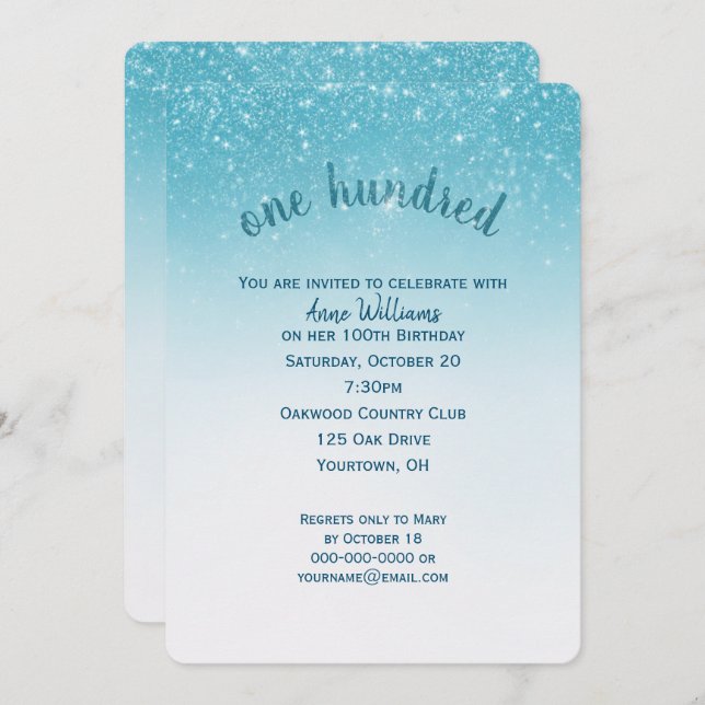 confetti glitter 100th birthday party invitation (Front/Back)