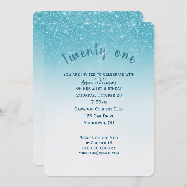 confetti glitter 21st birthday party invitation (Front/Back)